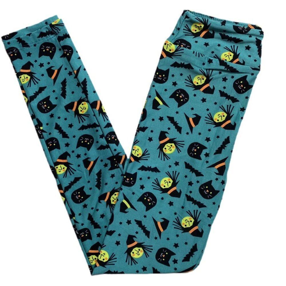 NEW TC2 Plus‎ LuLaRoe Halloween Hat Witch Cat Bat Leggings Teal Black Stretch